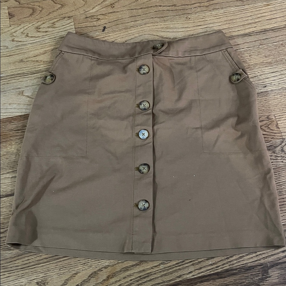 Jjill women Tan Brown Knit‎ Short mini Skirt S PETITE  button front